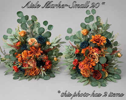 Teal Orange Bouquet Wedding Bridal Terracotta Dark Teal Bridesmaids Bouquet Rust Teal Blue Fall Bouquet Sage Eucalyptus Artificial Flower