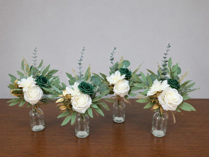 Mini Bouquets for Vases Emerald Green White Centerpiece 3 Flowers Emerald Green Mini Centerpiece Decor White Gold Eucalyptus