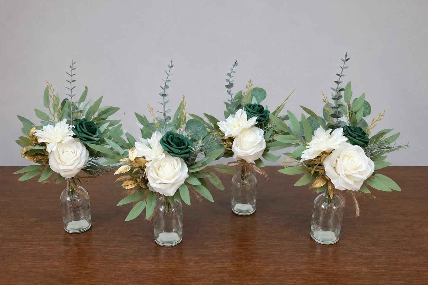 Mini Bouquets for Vases Emerald Green White Centerpiece 3 Flowers Emerald Green Mini Centerpiece Decor White Gold Eucalyptus