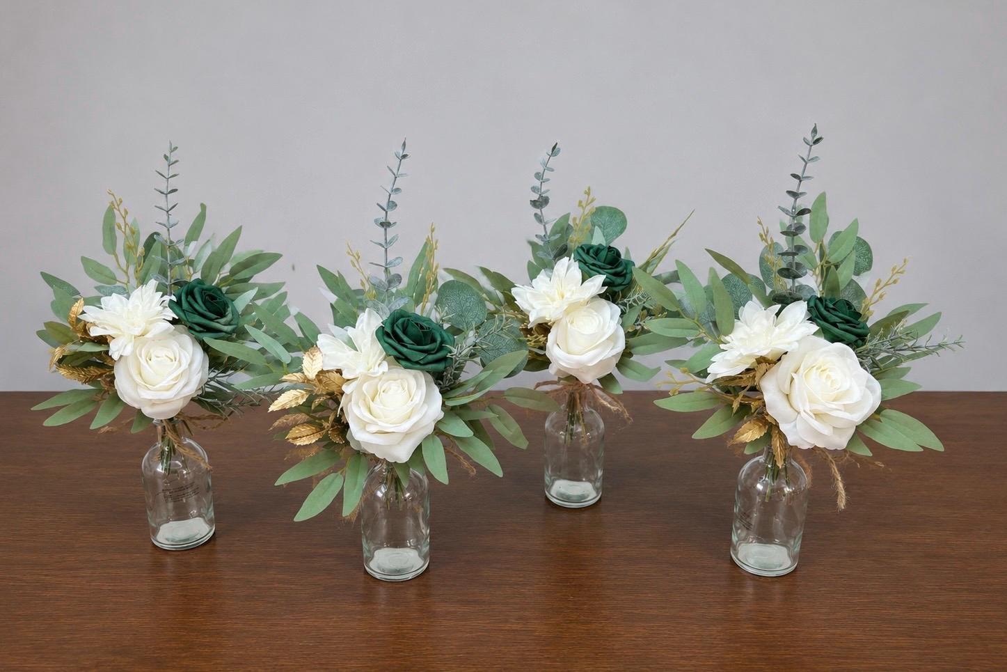 Mini Bouquets for Vases Emerald Green White Centerpiece 3 Flowers Emerald Green Mini Centerpiece Decor White Gold Eucalyptus