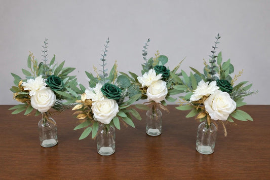 Mini Bouquets for Vases Emerald Green White Centerpiece 3 Flowers Emerald Green Mini Centerpiece Decor White Gold Eucalyptus