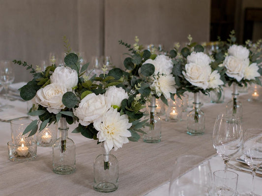 Mini Bouquets for Vases White Centerpiece 3 Flowers Ivory Mini Centerpiece Decor White Sage Greenery Eucalyptus