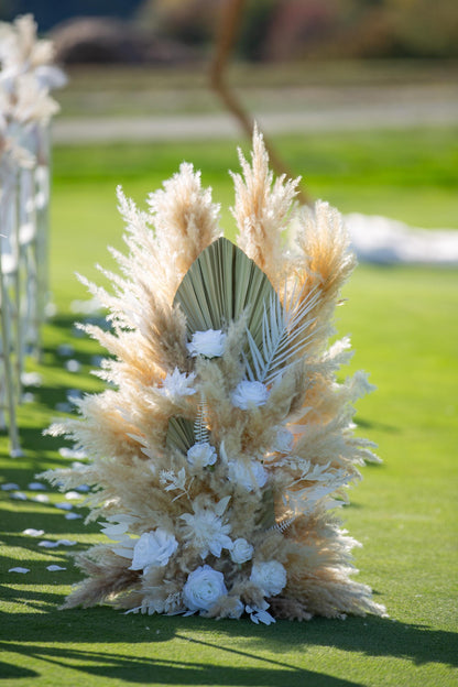 Set of 2 Wedding Aisle Marker Flower Floor Arrangement Whiskey Barrel Décor White Boho Pampas Grass Standing Arch Palm Leaves Reddit