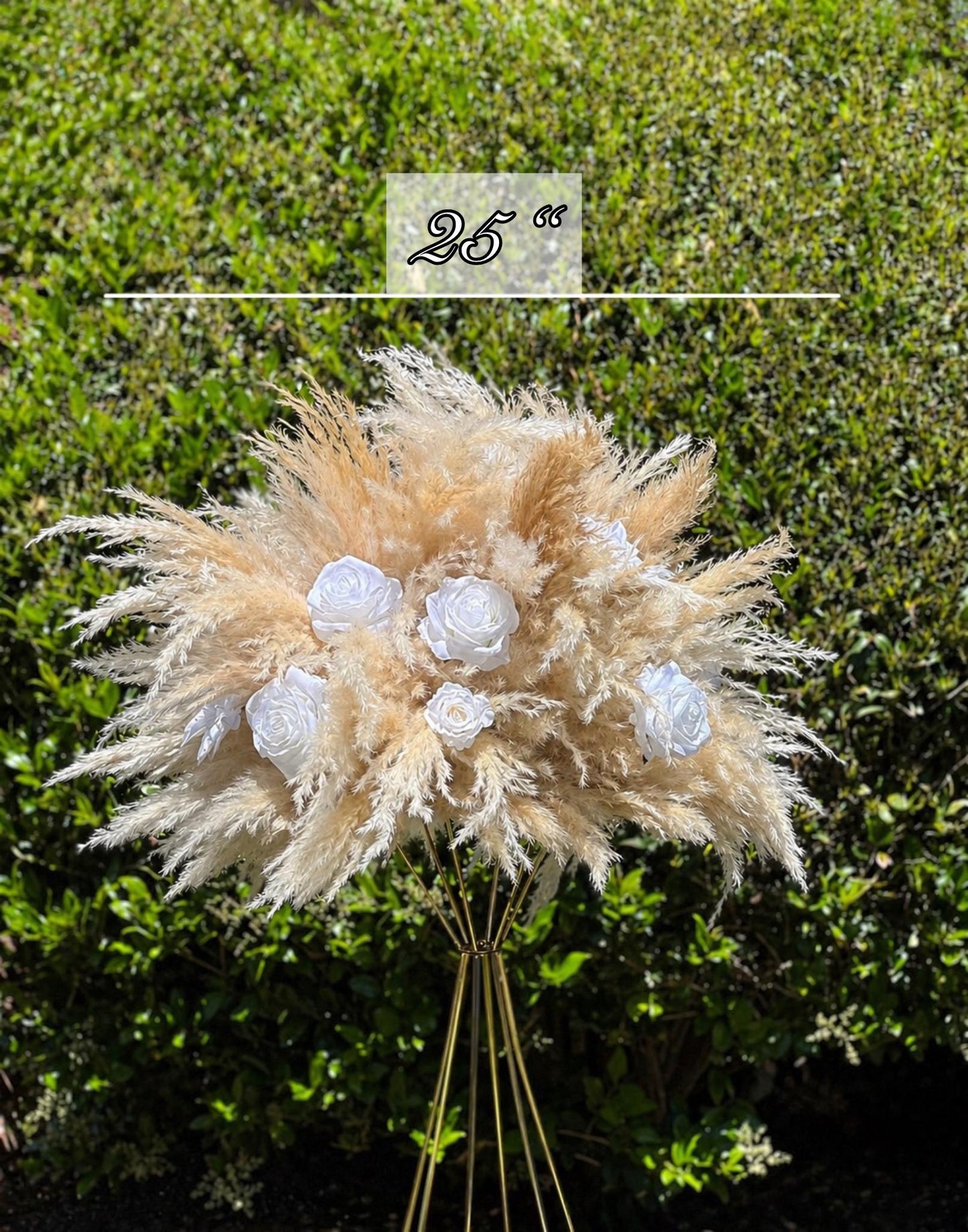 Boho Pampas Grass Centerpiece, White Ivory Roses Wedding Flower Ball, Neutral Beige Table Decor, Ceremony Stand Arrangement, Barrel Decor