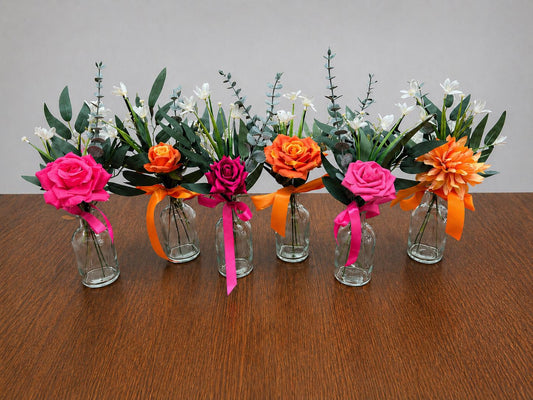Small Centerpiece 1 Flower Orange Hot Pink Wedding Bud Vase Burnt Orange Single Flower Table Centerpiece Mini Fuchsia Artiticial