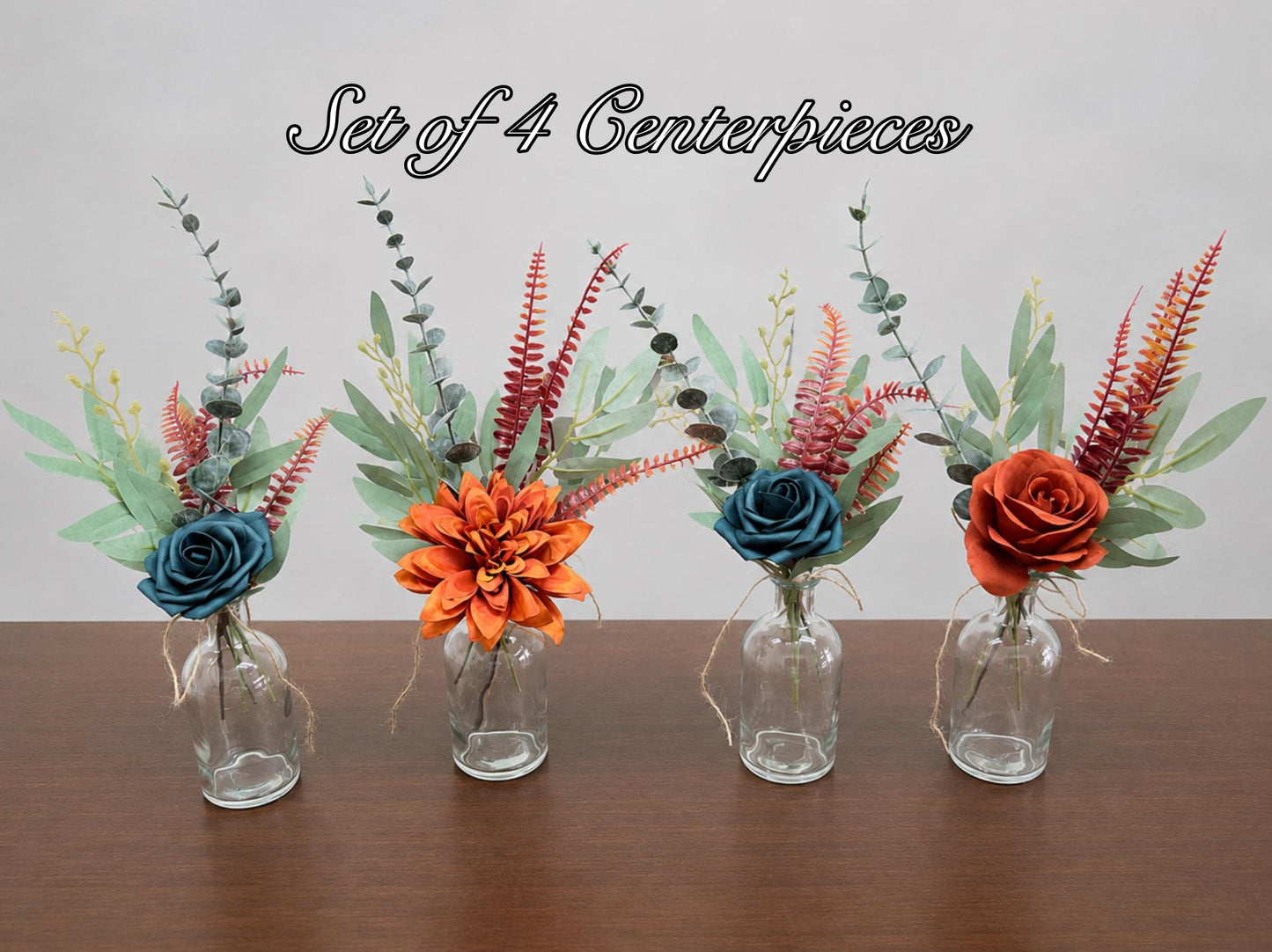 Terracotta Teal Centerpiece, Wedding 1 Flower Dark Teal Blue Burnt Orange Flower for Bud Vase, Small Table Centerpiece Terracotta