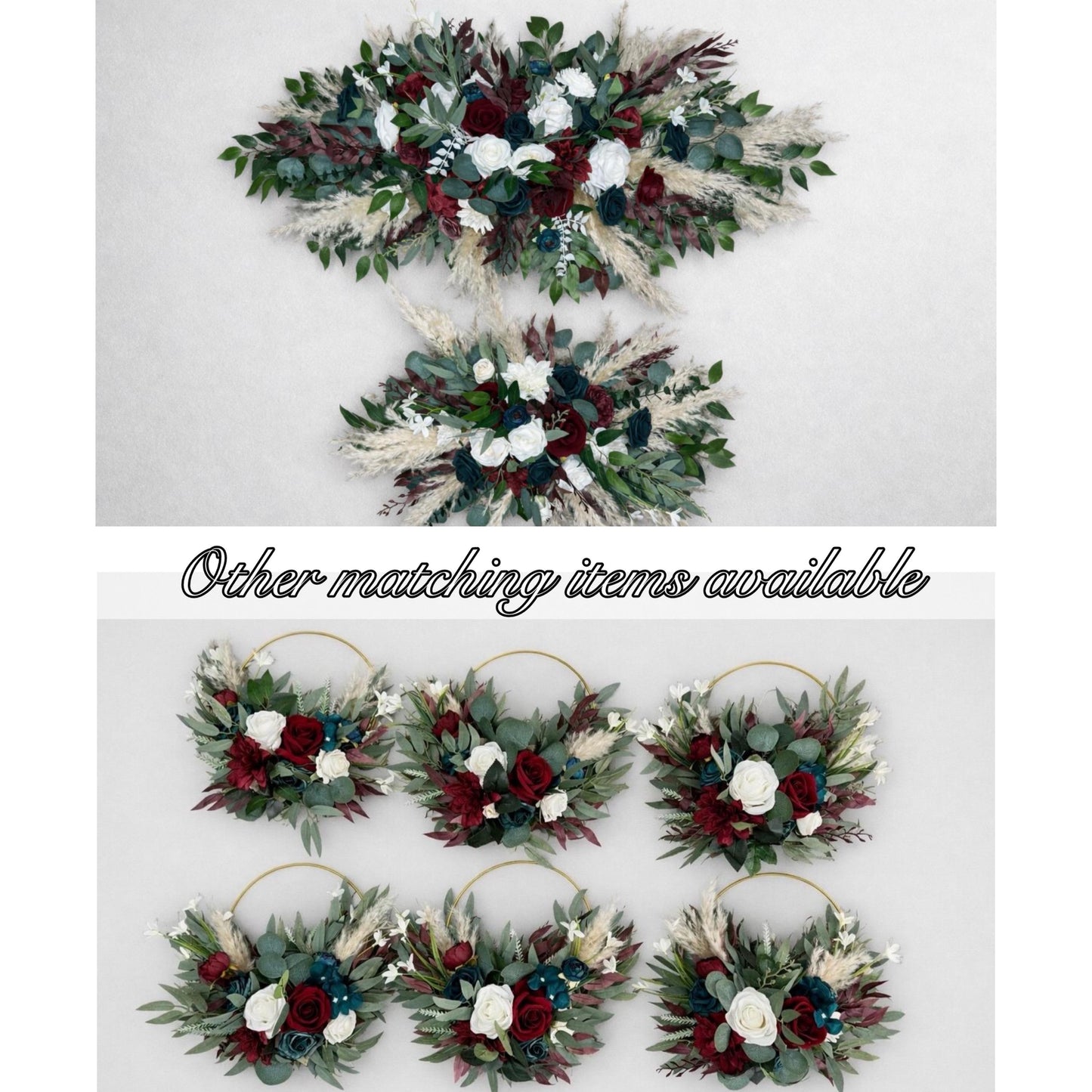 Burgundy Teal Floral Hoop, Wedding Bridesmaids White Dark Teal Blue, Alternative Bouquet, Floral Ring Bouquet Reddit