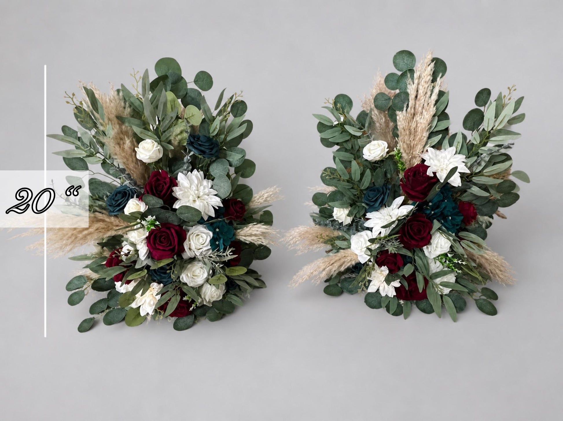 Set of 2 Teal Burgundy Aisle Marker, Wedding Boho Floor Arrangement, Dark Teal Blue Blue Ground Arch Arrangements Set, Pampas Grass Decor