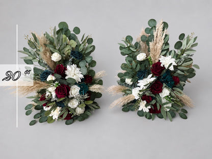 Set of 2 Teal Burgundy Aisle Marker, Wedding Boho Floor Arrangement, Dark Teal Blue Blue Ground Arch Arrangements Set, Pampas Grass Decor