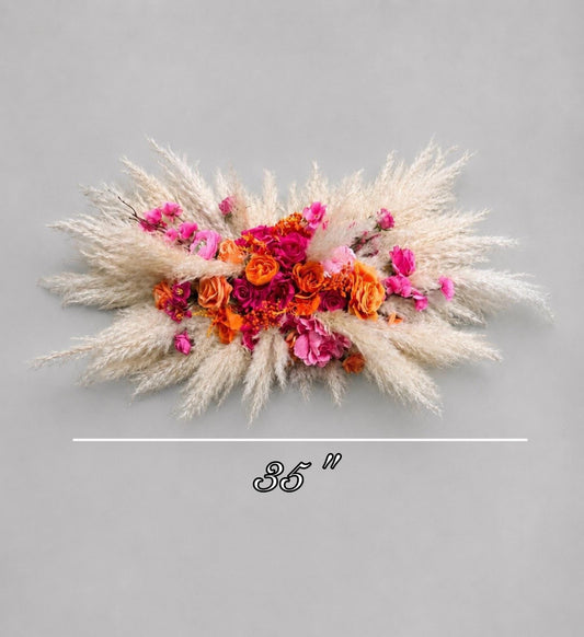 Pink Orange Arch Arrangement, Wedding Hot Pink Bright Orange Boho, Pampas Grass Swag Arbor Arrangement, Ceremony Backdrop Flowers Artificial