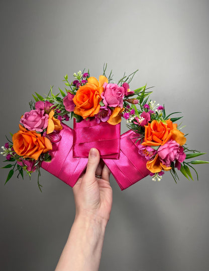 Hot Pink Orange Pocket Boutonnière Wedding Fuchsia Burnt Orange Square Groom Boutonnière Tropical Beach Groomsmen Prom Artificial Flowers