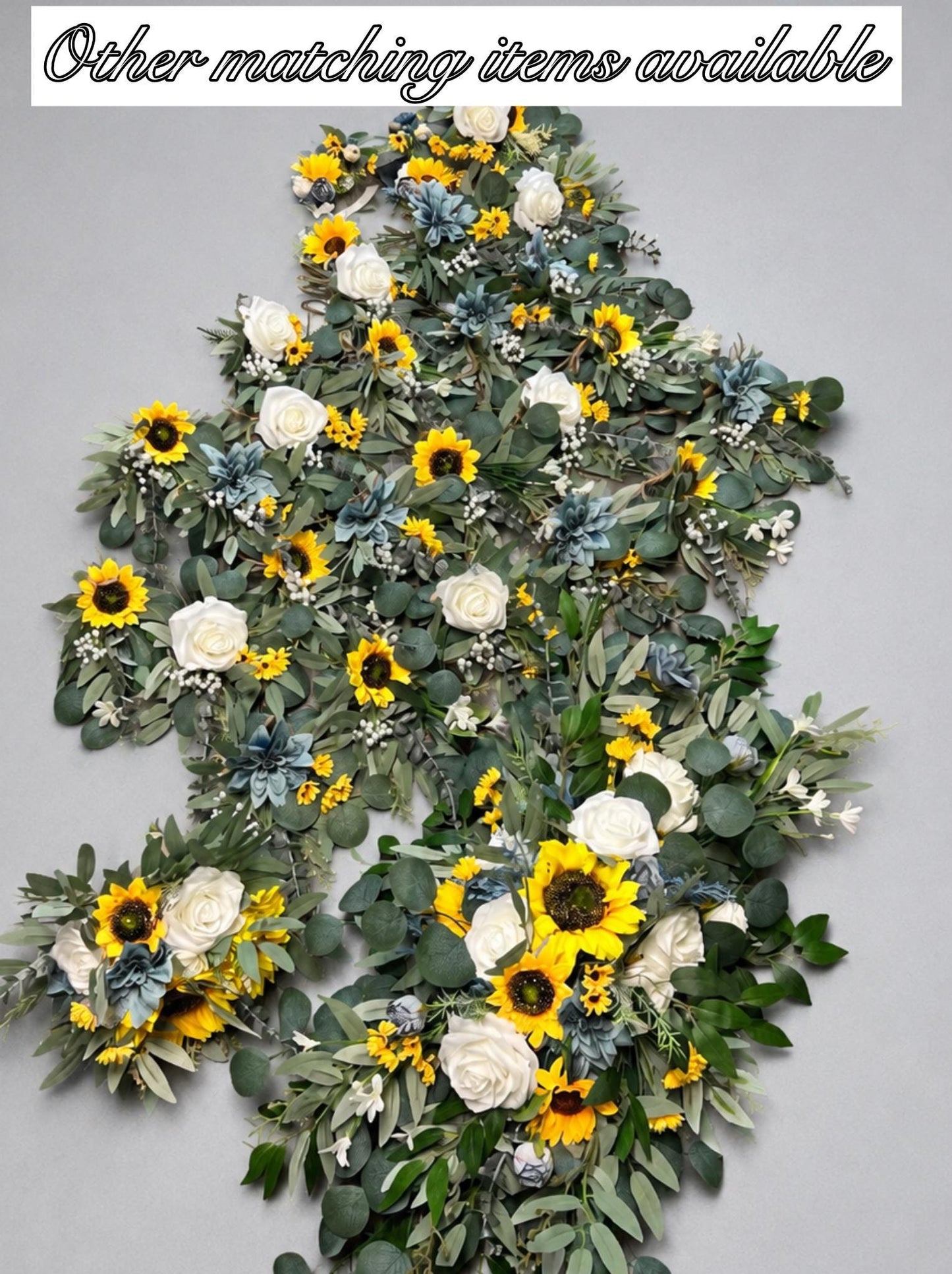Sunflower Pew Decor, White Dusty Blue Wedding Chair Flowers, Rustic Yellow Sunflowers Aisle Decor, Chair Aisle Markers White Rose Blue