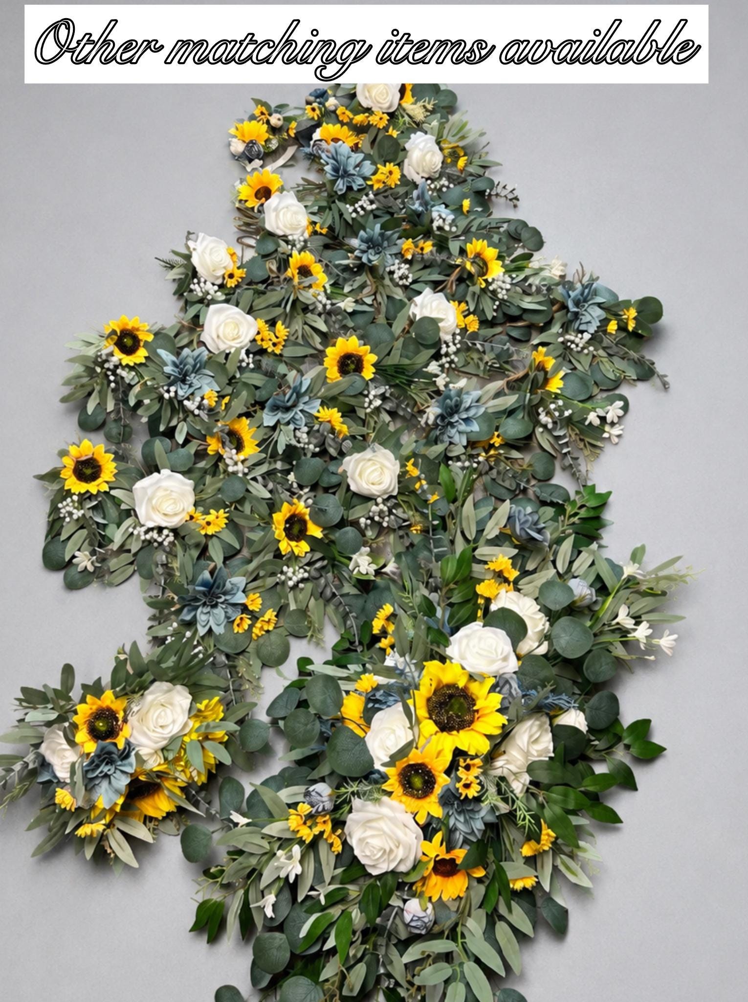 Sunflower Pew Decor, White Dusty Blue Wedding Chair Flowers, Rustic Yellow Sunflowers Aisle Decor, Chair Aisle Markers White Rose Blue