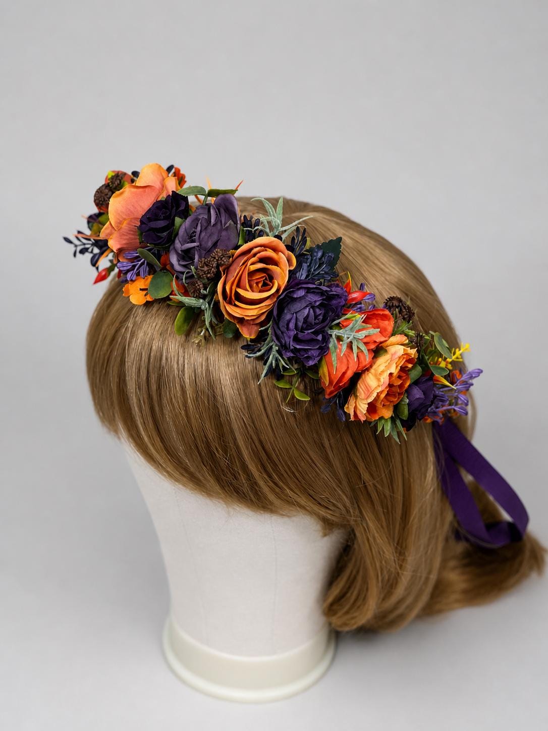Burnt Orange Purple Bouquet Wedding Fall Plum Bridal Bouquet Terracotta Deep Purple Bouquet Bridesmaids Rust Sunset Artificial Flowers