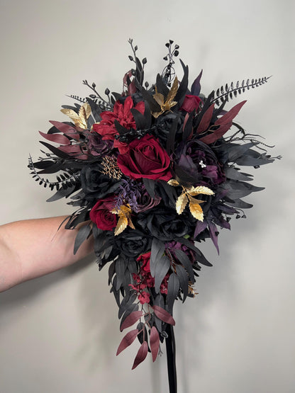 Black Burgundy Bouquet Wedding Bridal Purple Black Bouquet Gothic Black Burgundy Purple Bouquet Bridesmaids Plum Gold Artificial Flower