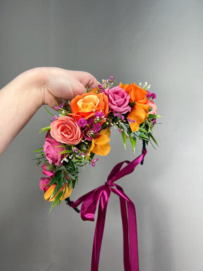 Fuchsia Orange Bouquet Bridal Wedding Hot Pink Burnt Orange Bouquet Bridesmaids Magenta Orange Tropical Bouquet Greenery Artificial Flower