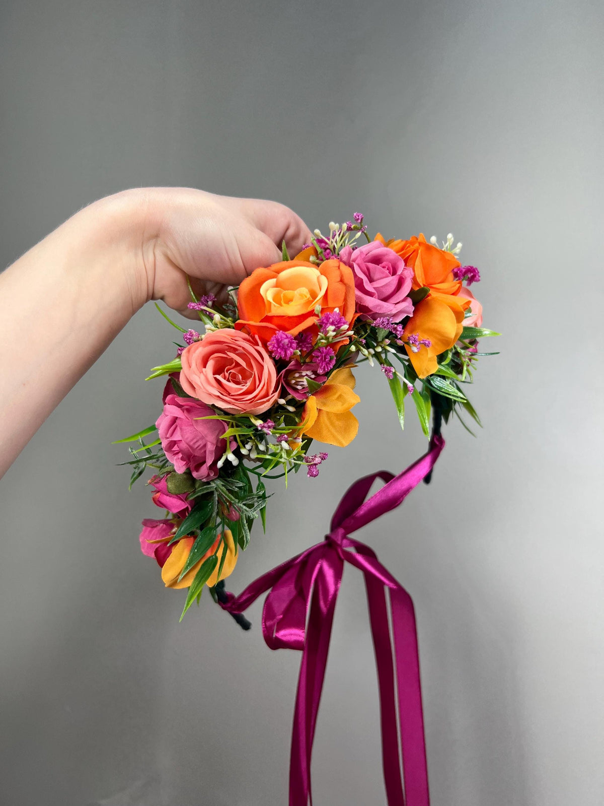 Orange Coral Corsage Wedding Bridesmaids Tropical Beach Wrist Corsage Hot Pink Mom Prom Fuchsia Magenta Wristlet Bright Artificial Flower