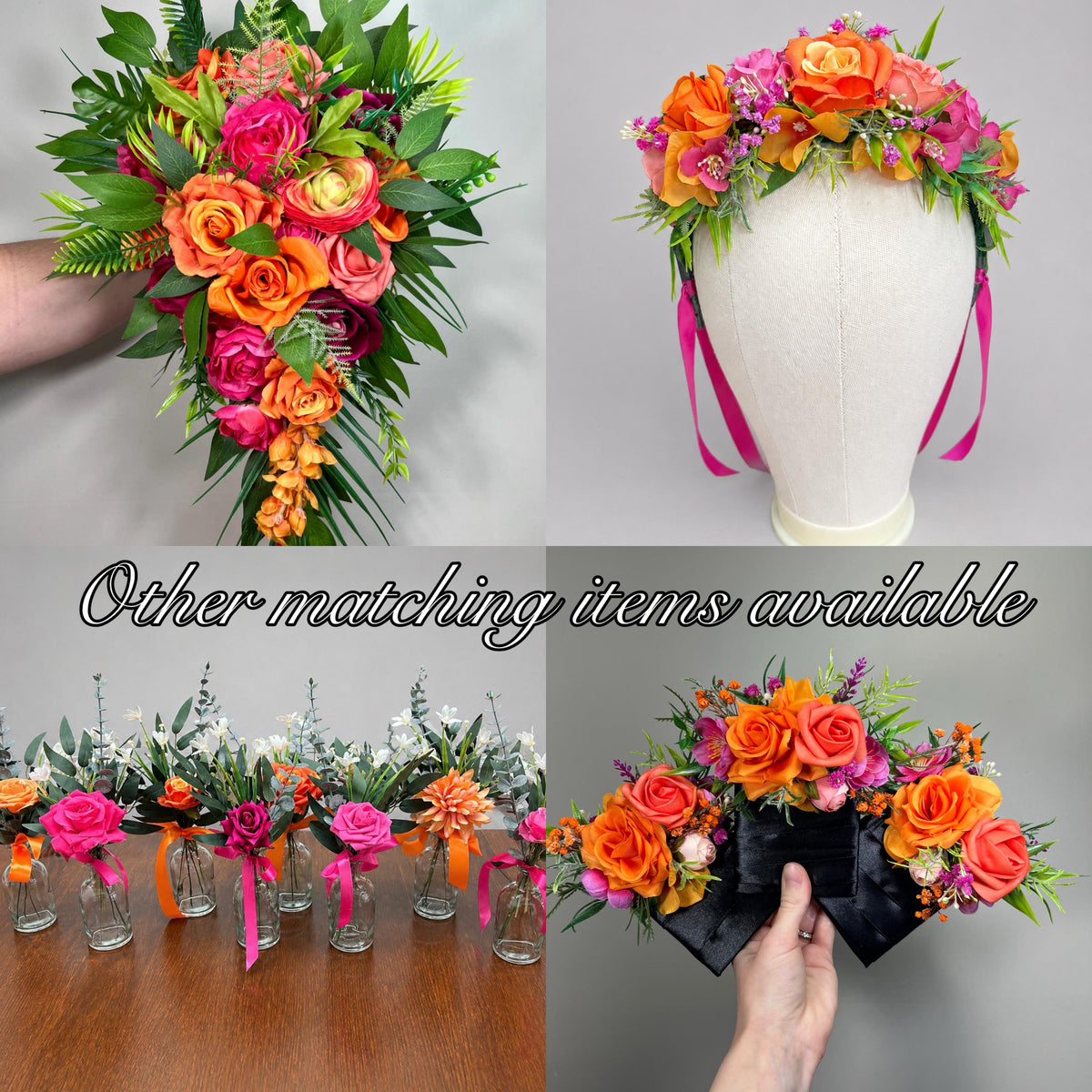 Pink Orange Arch Arrangement, Wedding Hot Pink Bright Orange, Tropical Swag Arbor Arrangement, Fuchsia Floral Backdrop, Ceremony Flowers