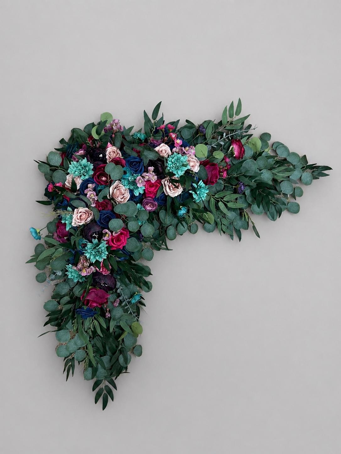 Jewel Tones Cascading Bouquet, Wedding Bridal Turquoise Teal Blue Hot Pink Bouquet, Plum Dark Purple Navy Blue Bridesmaids Bouquet Reddit