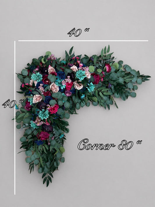 Jewel Tones Cascading Bouquet, Wedding Bridal Turquoise Teal Blue Hot Pink Bouquet, Plum Dark Purple Navy Blue Bridesmaids Bouquet