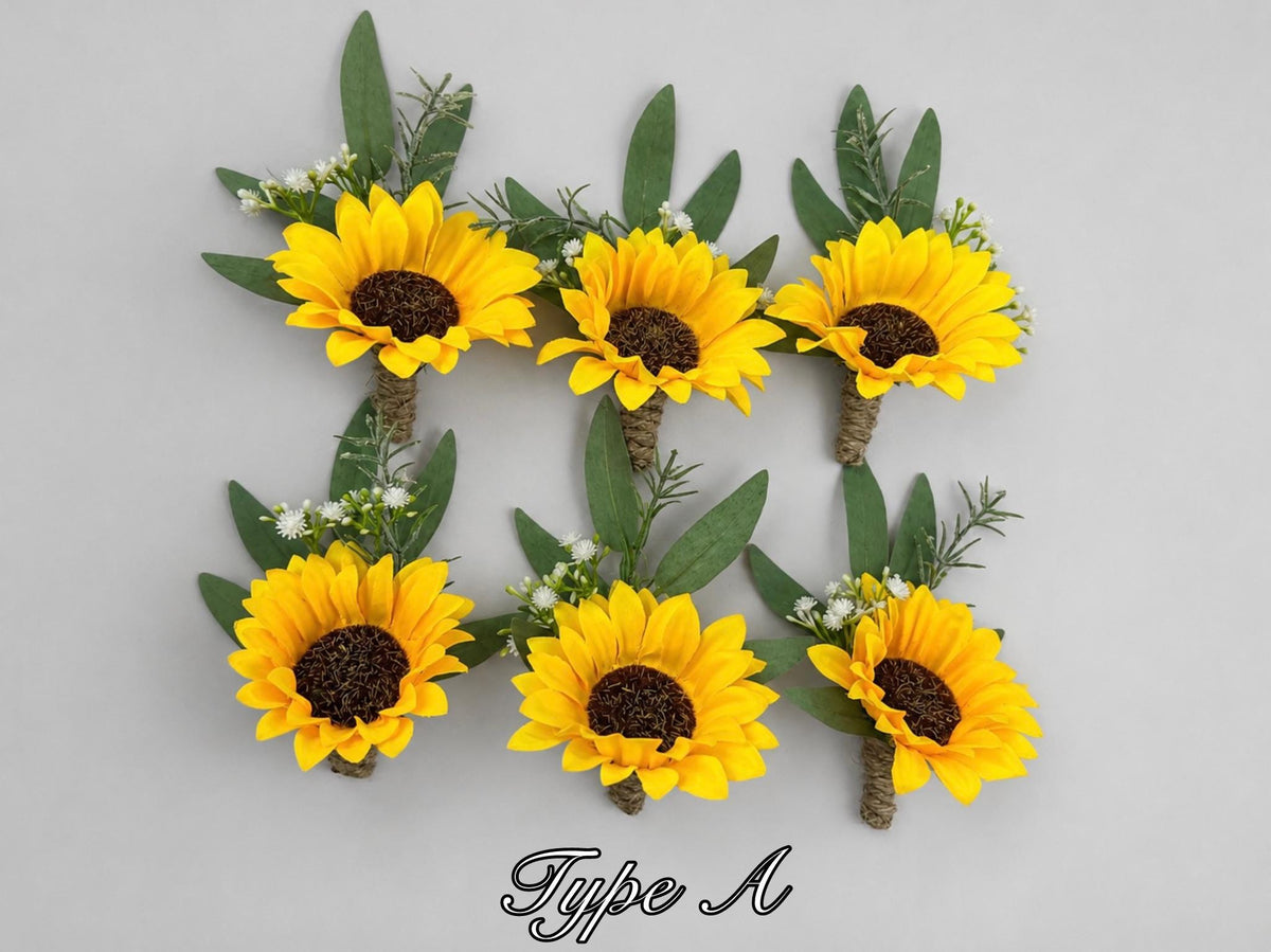 Sunflower Boutonniere Wedding Groom Boutonnières Groomsmen Sunflower Boutonnière Groom Fall Sunflower Yellow Artificial Flowers Baby Breath