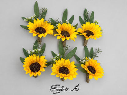 Sunflower Boutonniere Wedding Groom Boutonnières Groomsmen Sunflower Boutonnière Groom Fall Sunflower Yellow Artificial Flowers Baby Breath