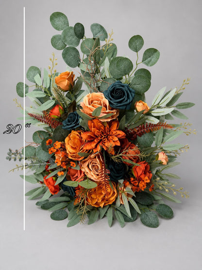 Teal Orange Aisle Marker Set of 2, Wedding Dark Teal Blue Floor Arrangement, Terracotta Burnt Orange Ground Arrangements, Rust Fall Decor
