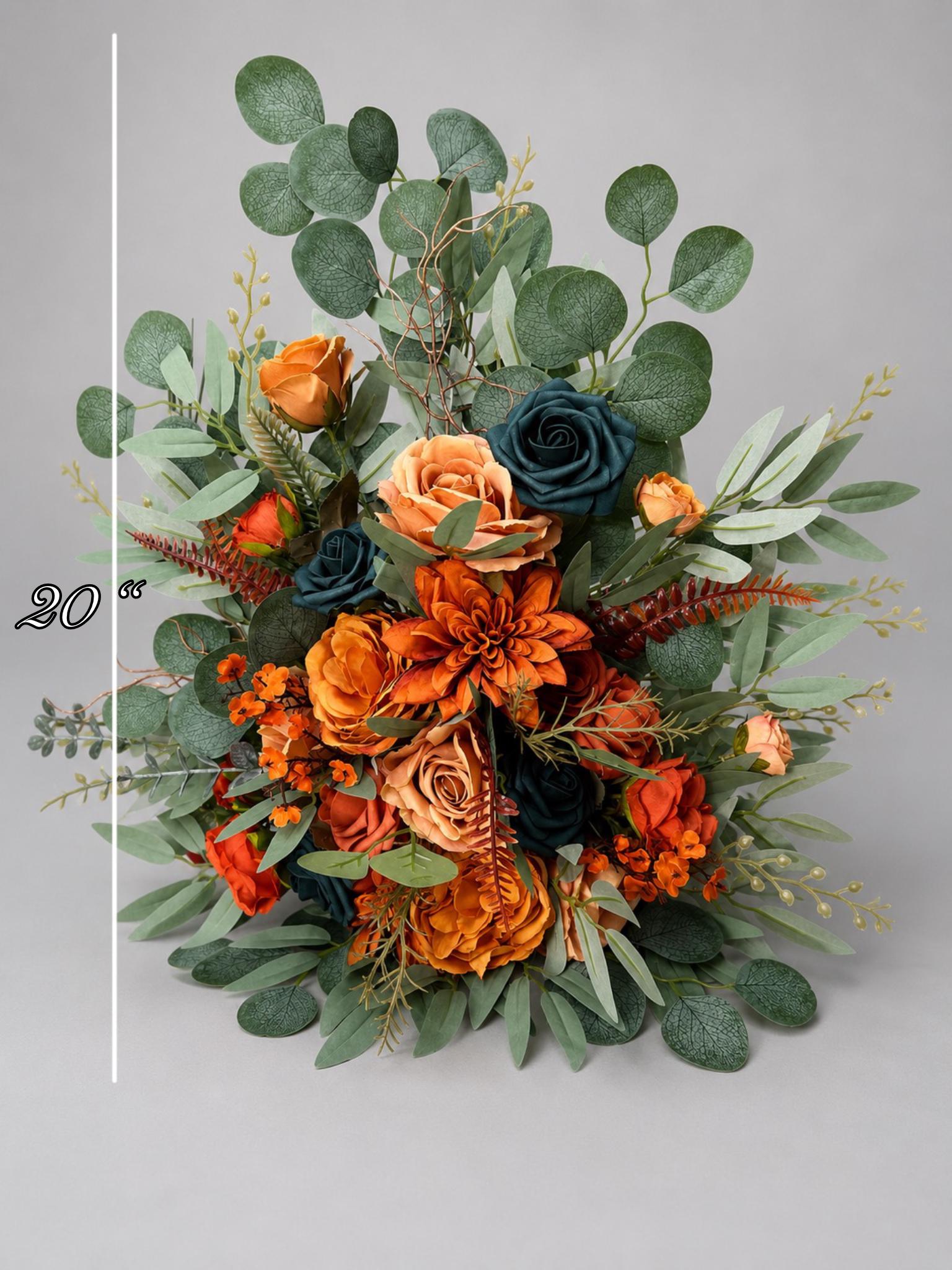 Teal Orange Aisle Marker Set of 2, Wedding Dark Teal Blue Floor Arrangement, Terracotta Burnt Orange Ground Arrangements, Rust Fall Decor