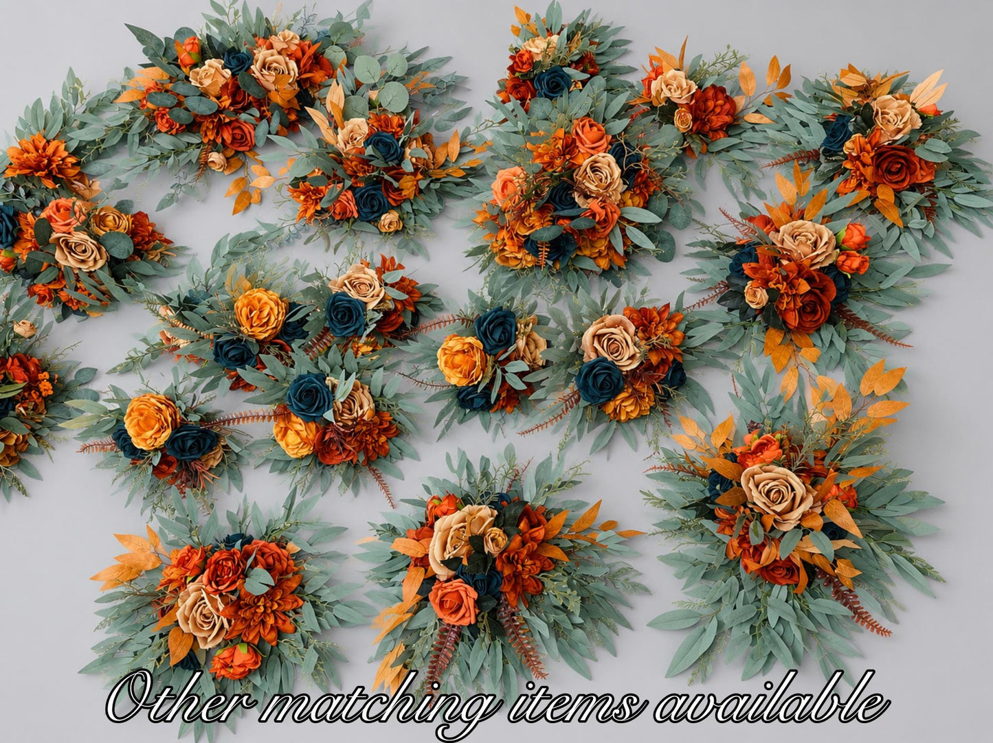 Teal Orange Aisle Marker Set of 2, Wedding Dark Teal Blue Floor Arrangement, Terracotta Burnt Orange Ground Arrangements, Rust Fall Decor