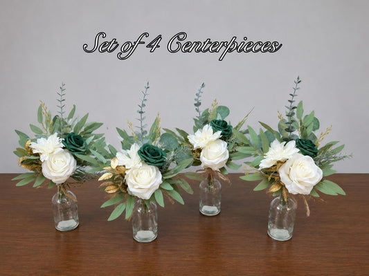Mini Bouquets for Vases Emerald Green White Centerpiece 3 Flowers Emerald Green Mini Centerpiece Decor White Gold Eucalyptus