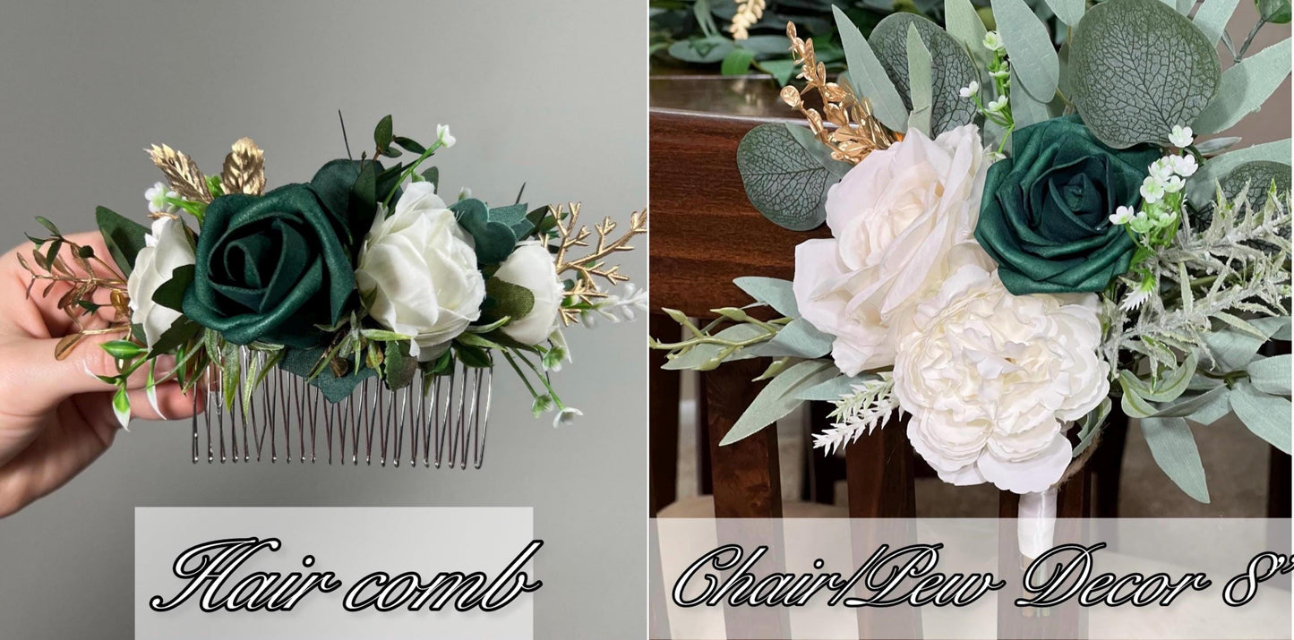 Emerald Green Bouquet Bridal Cascade White Hunter Green Bridesmaids Bouquet Emerald Green Forest Ivory Cascading Bouquet Gold Artificial