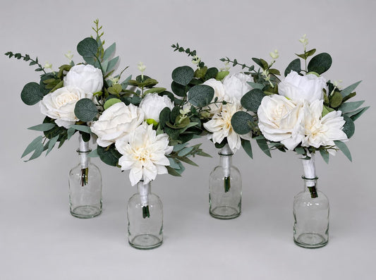 Mini Bouquets for Vases White Centerpiece 3 Flowers Ivory Mini Centerpiece Decor White Sage Greenery Eucalyptus