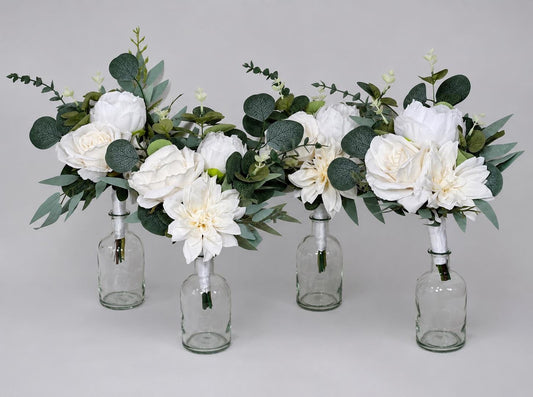 Mini Bouquets for Vases White Centerpiece 3 Flowers Ivory Mini Centerpiece Decor White Sage Greenery Eucalyptus