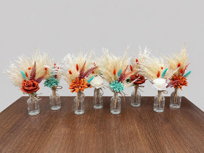 Turquoise Orange Boho Centerpiece, Wedding 1 Flower Burnt Orange Table Decor, Teal Blue Terracotta Pampas Grass Table Centerpiece Reddit