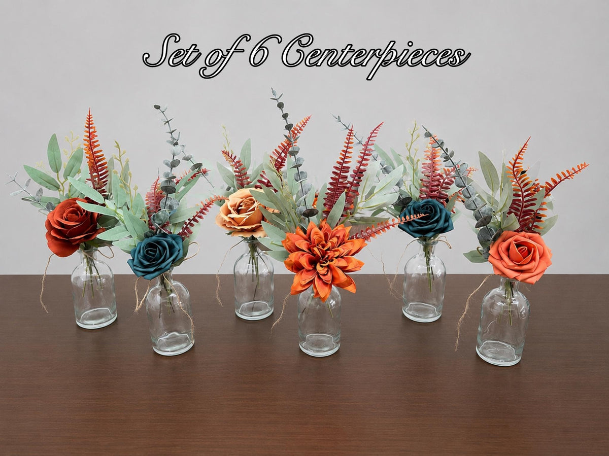 Terracotta Teal Centerpiece, Wedding 1 Flower Dark Teal Blue Burnt Orange Flower for Bud Vase, Small Table Centerpiece Terracotta Reddit