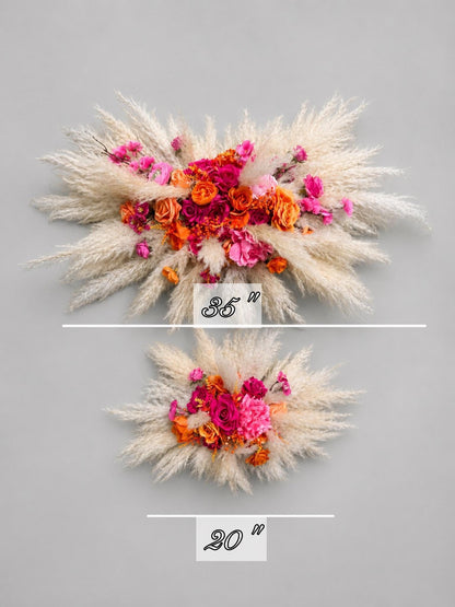 Pink Orange Arch Arrangement, Wedding Hot Pink Bright Orange Boho, Pampas Grass Swag Arbor Arrangement, Ceremony Backdrop Flowers Artificial