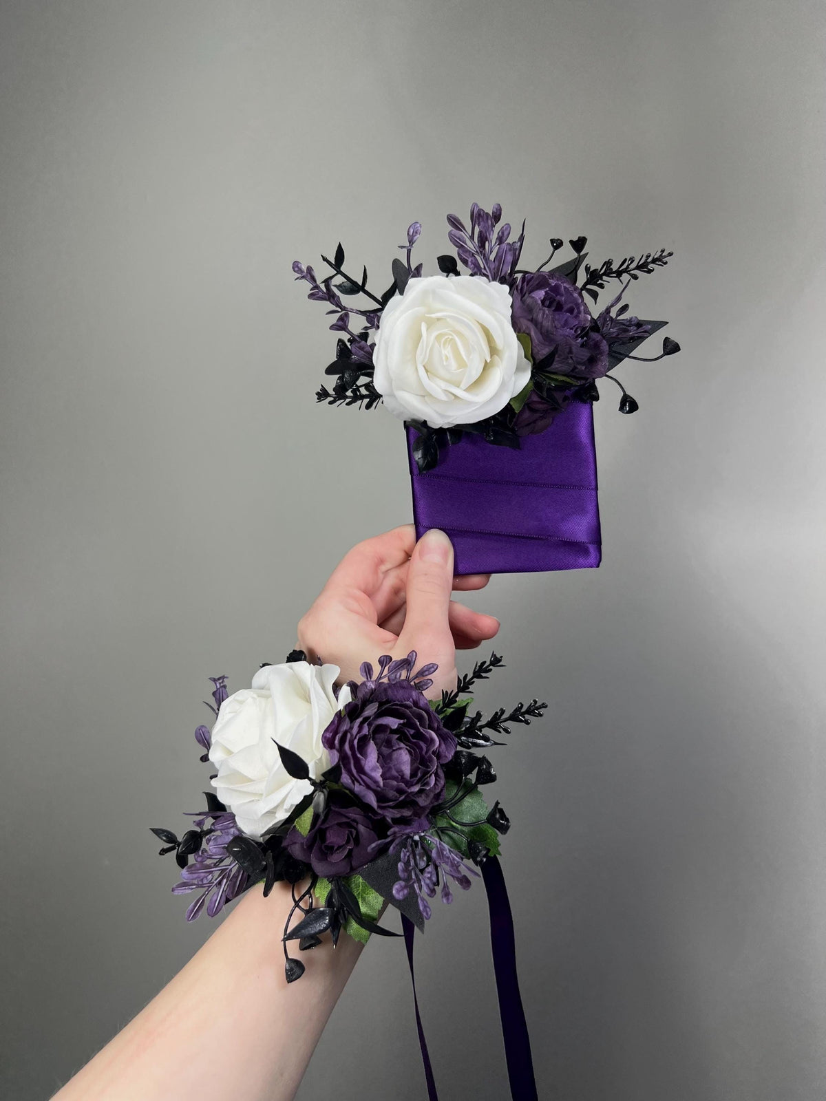 White Plum Pocket Boutonniere Wedding Groom Boutonnière White Dark Purple Square Groomsmen Pocket Boutonniere Black Plum Gothic Boutonniere