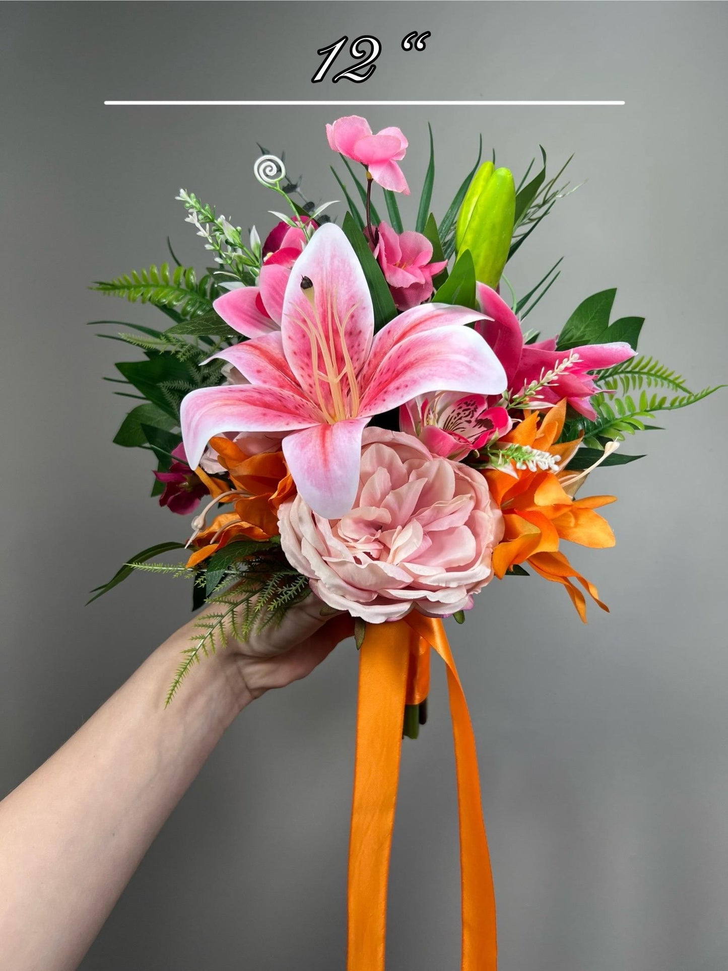 Tropical Lily Wedding Bouquet, Pink Orange Bridal Bouquet, Hawaiian Bright Flowers, Summer Bouquet, Tropical Wedding Flowers Hot Pink Blush