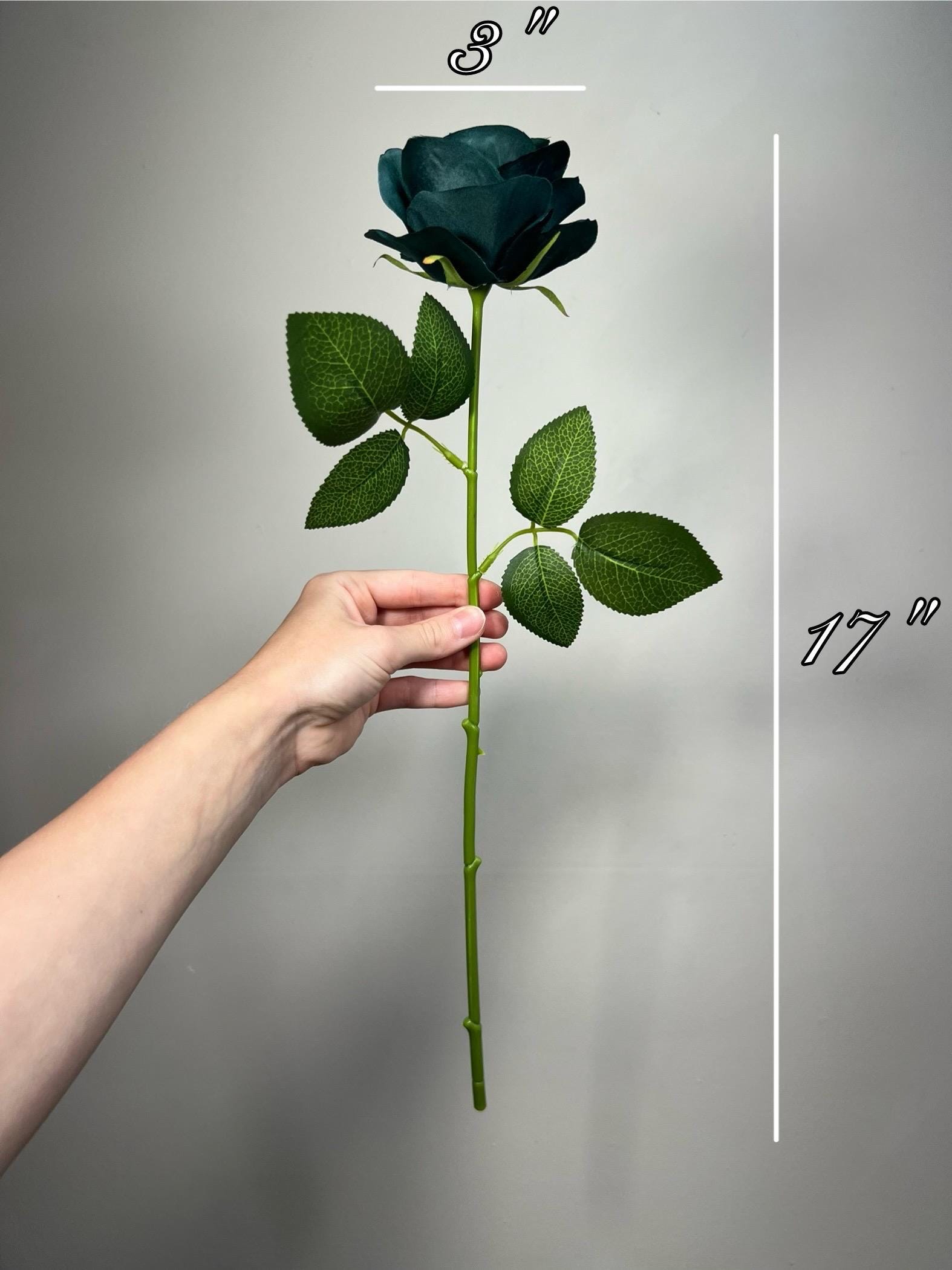 Dark Teal Rose Flower with Stem Leaves, Wedding Dark Peacock Blue Artificial Rose, Teal Blue Flower Heads, Silk Rose for DIY Craft Supplies