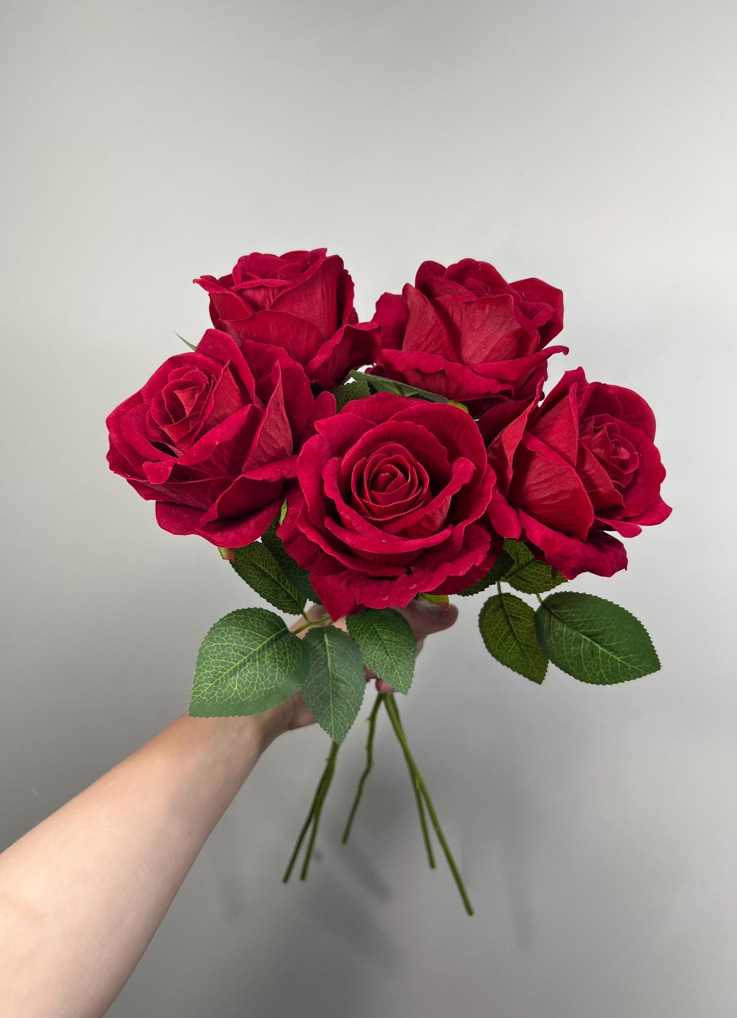 Red Rose Artificial Rose, Wedding Dark Red Flower Head with Stem Leaves, Craft Supplies DIY Bouquet, Home Decor Realistic Roses