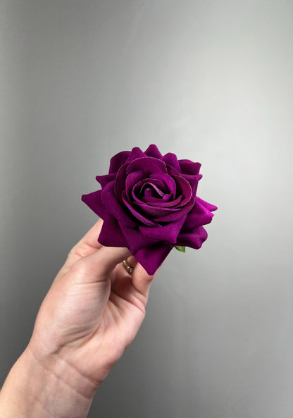 Magenta Rose Head 2.5", Fuchsia Artificial Rose, Dark Purple Flower Head, DIY Wedding Flowers, Floral Supply for Crafts Decor Faux Flower