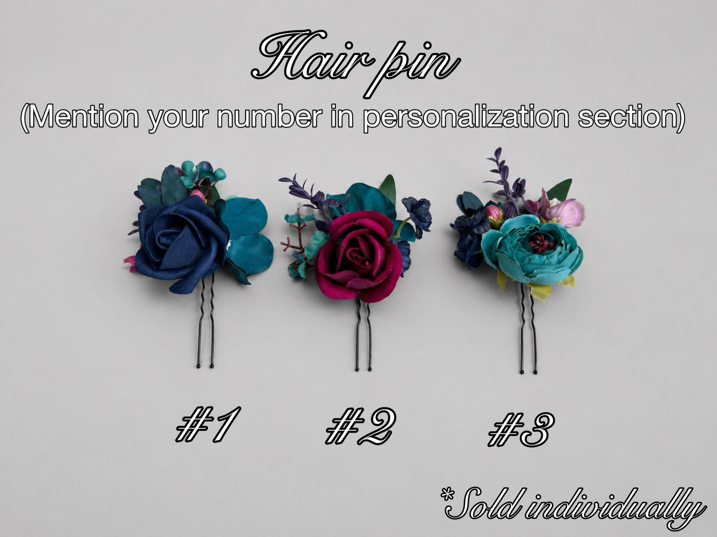 Jewel Tones Hair Pin, Navy Blue Teal Bridal Hair Piece, Magenta Wedding Hair Accessory, Floral Hair Pin, Wedding Headpiece Artificial Flower