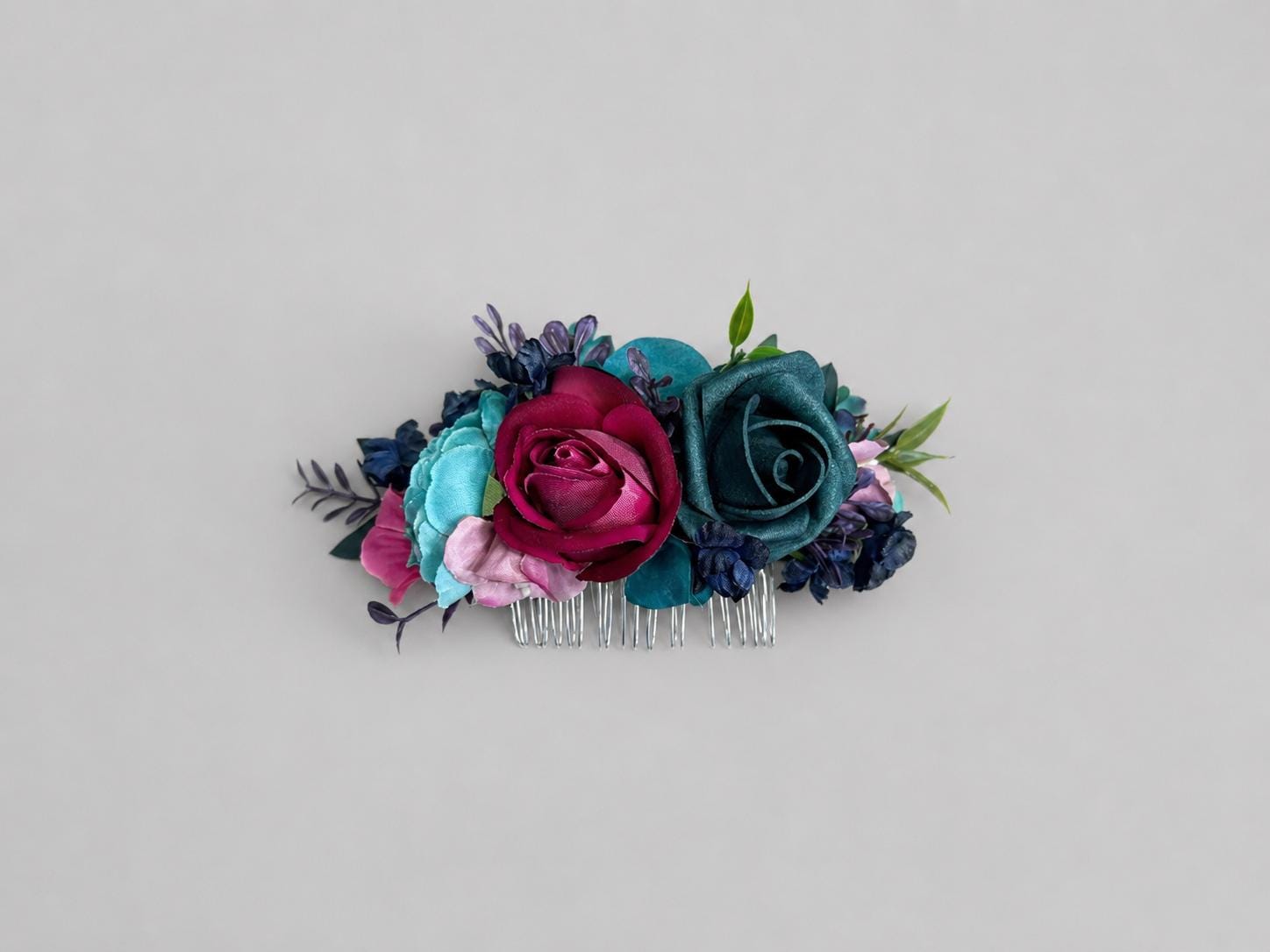 Jewel Tones Hair Pin, Navy Blue Teal Bridal Hair Piece, Magenta Wedding Hair Accessory, Floral Hair Pin, Wedding Headpiece Artificial Flower