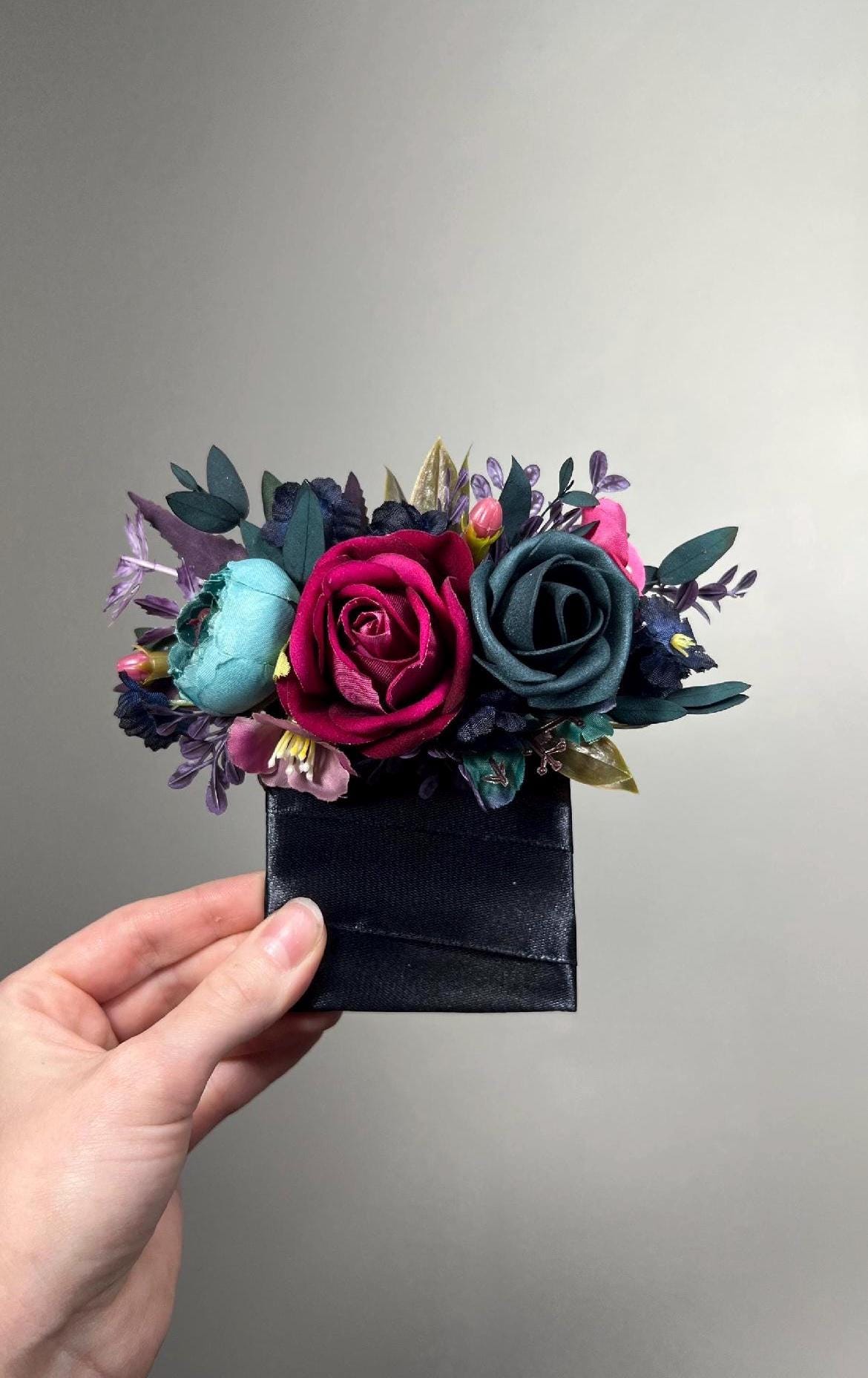 Jewel Tones Hair Pin, Navy Blue Teal Bridal Hair Piece, Magenta Wedding Hair Accessory, Floral Hair Pin, Wedding Headpiece Artificial Flower