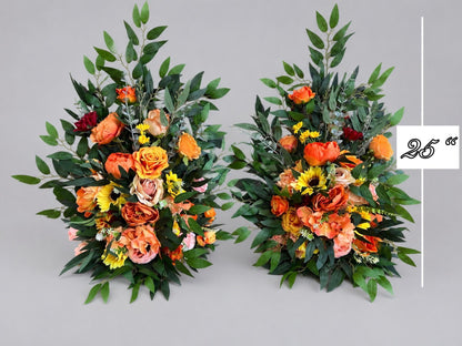 Set of 2 Orange Aisle Markers, Wedding Burnt Orange Sunflower Floor Arrangement, Rustic Fall Ground Arrangement, Barrel Whiskey Decor Reddit
