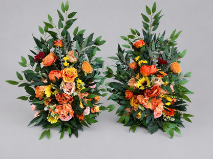 Set of 2 Orange Aisle Markers, Wedding Burnt Orange Sunflower Floor Arrangement, Rustic Fall Ground Arrangement, Barrel Whiskey Decor Reddit