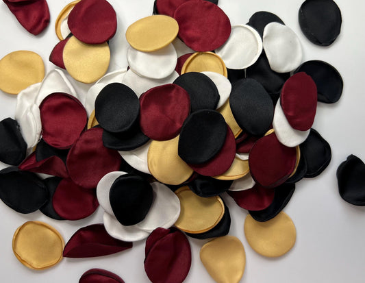 Black Burgundy Gold Petals, Wedding Aisle Petals, Satin Flower Petals, Flower Girl Black Dark Red White Petals, Dark Moody Ceremony Decor