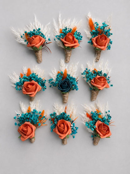 Teal Terracotta Boutonniere Wedding Dark Teal Burnt Orange Groom Boutonniere Boho Teal Blue Rust Pampas Grass Turquoise Baby Breath Reddit