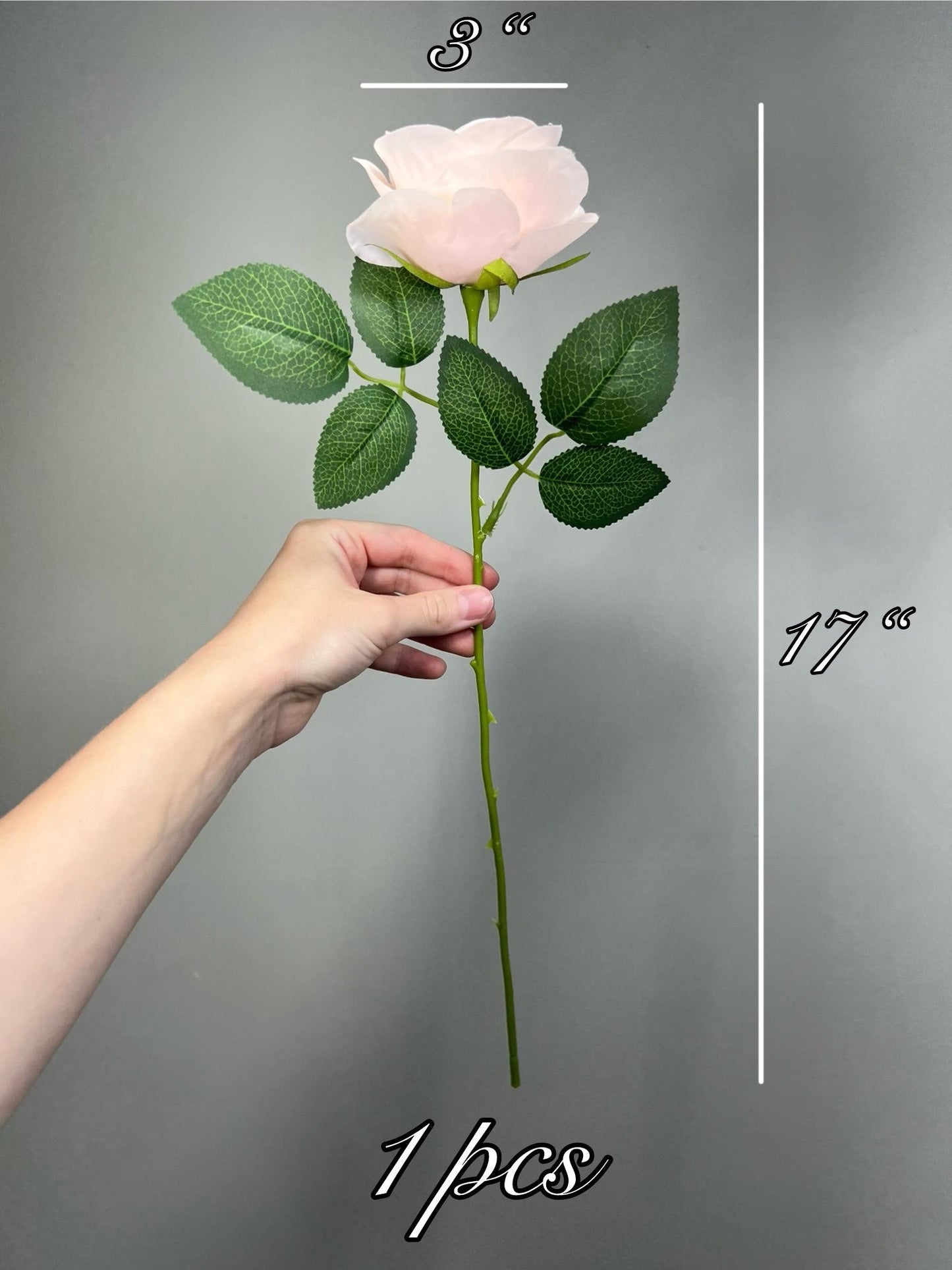 Blush Pink Rose Flower with Stem Leaves, Wedding Light Pink Nude Artificial Rose, Soft Pink Flower Heads, Silk Rose for DIY Craft Supplies