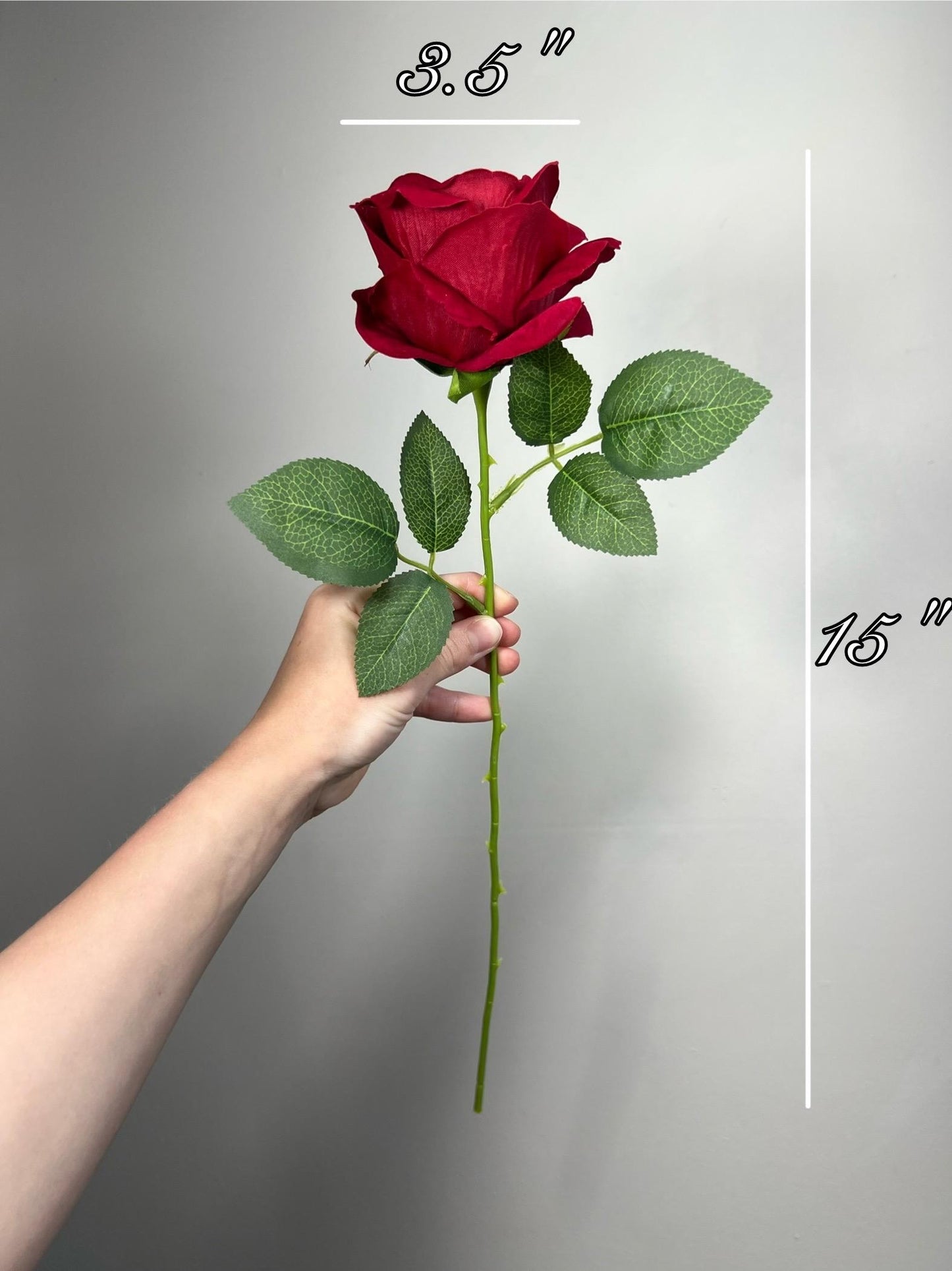 Red Rose Artificial Rose, Wedding Dark Red Flower Head with Stem Leaves, Craft Supplies DIY Bouquet, Home Decor Realistic Roses
